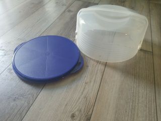 Tupperware 3062 Blue Maxi Cake Taker Tray & Cover 12” Round Saver Carrier 2