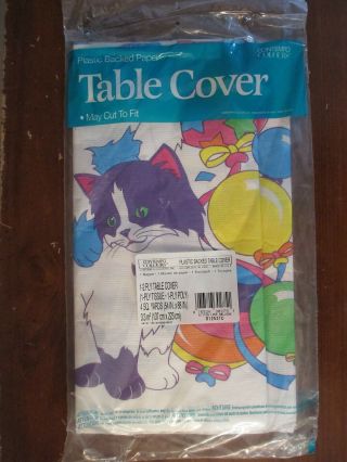 Vintage Lisa Frank Cat Kitten Love Balloon Table Cover Birthday Party Tablecloth