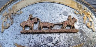 Team Calf Roping Western Rodeo Cowboy Trophy Vintage Belt Buckle 4