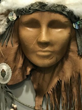 Large Vintage Handmade Native American Leather Wall Hanging Ritual Mask 17 