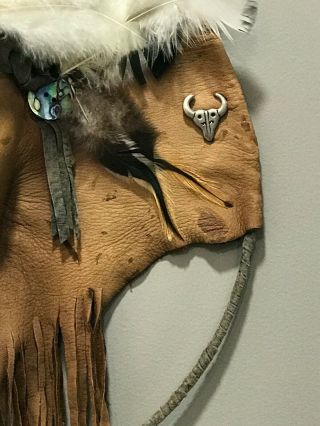 Large Vintage Handmade Native American Leather Wall Hanging Ritual Mask 17 