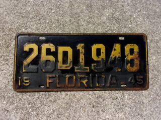 Florida 1945 License Plate 26d 1948