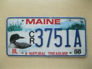 1998 Maine Loon License Plate 3751a - A Natural Treasure