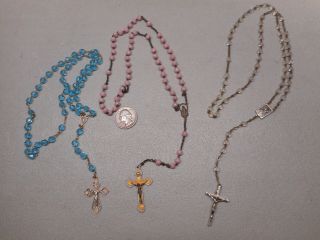 3 - Vintage Glass Bead Rosaries Christian Prayer Rosary