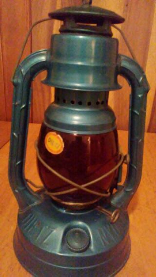 Vintage Dietz Little Wizard Lantern Red Glass Globe Blue