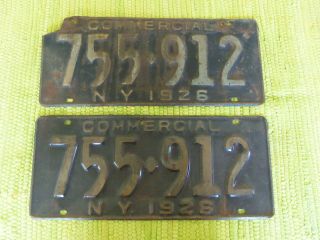 1926 York Commercial License Plate Matched Pair Ny Tag 755 - 912 Plates