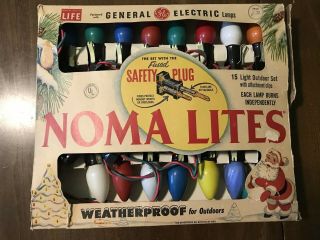 Vtg Noma Lites Safety Christmas 15 - Light Outdoor Set Fuse Box No.  3215 Sf