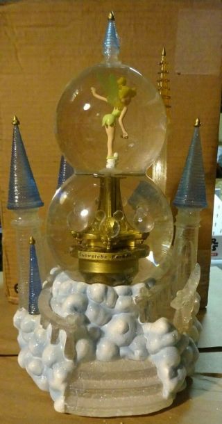 Rare Disney Tinker Bell & Castle Snow Globe Musical " When You Imagine " Lights Up