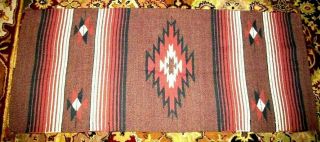 Vintage Navajo Rug Native American Indian Weaving Wool Saddle Blanket (63x27)