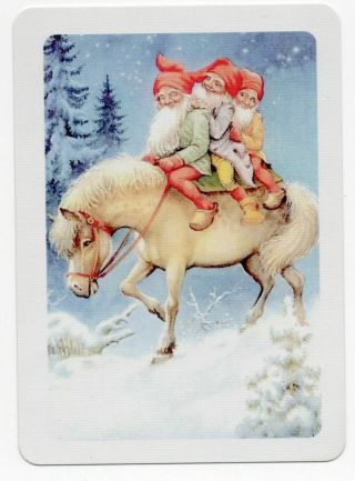 Playing Card Swap Cards Gnomes On A Horse In The Snow Blank Back