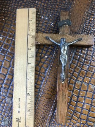 Antique Oak Crucifix Brass Jesus Corpus Christi Inri 5