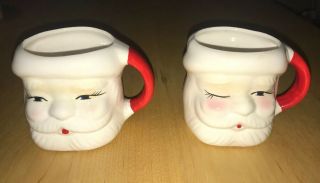 Vintage Set Of 2 Santa Claus Face Mug Christmas Holiday - Winking Eyes - Taiwan
