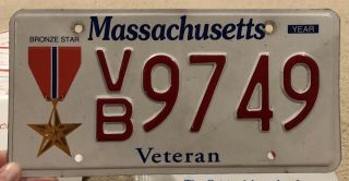 Scarce Massachusetts Specialty Veteran License Plate Bronze Star Medal 9749