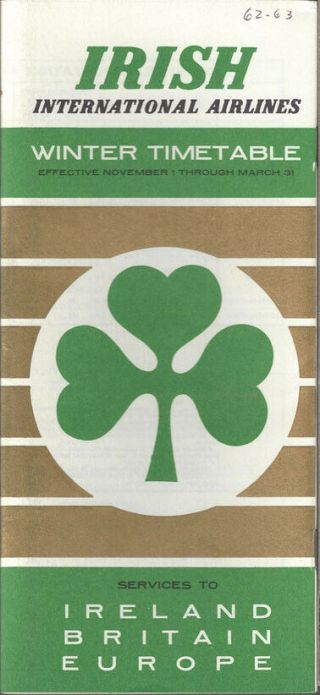 Aer Lingus Irish Airlines System Timetable 11/1/62