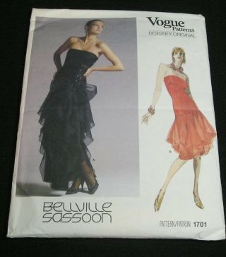 Vintage Vogue Bellville Sassoon Designer Evening Dress Pattern 1701 Size 10