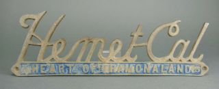 Vintage Hemet California Heart Of Ramonaland License Plate Topper Plaque Hot Rod