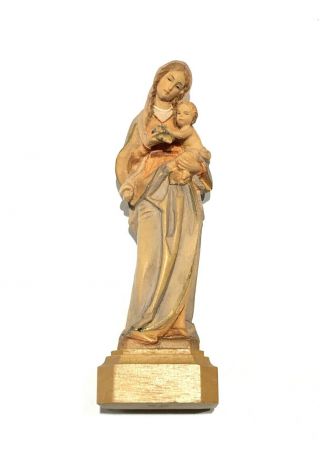 Vintage Carved Wood Madonna & Child Statue Figurine 4 1/2”