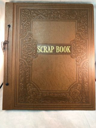 Vintage Brown Leather Scrapbook Photo Album 14 X 12 Empty Tan Paper 601