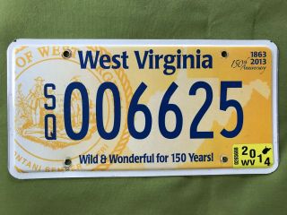 Euc 2014 West Virginia Auto License Plate Wv Usa Sesquicentennial 150th Special