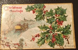 1913 Vintage Tucks Embossed And Gilded Christmas Postcard With Stamp