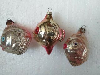 Vintage Russian Ussr Silver Glass Christmas Tree Ornament Decorations Fishes