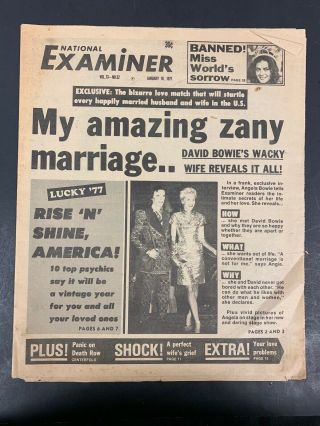 1977 Jan 19 National Examiner Newspaper Zany Marriage David Bowie Pgs 1 - 28 D