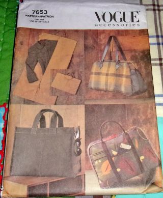 Vogue Accessories Craft Pattern 7653 Garment Bag Laptop Tote Purse Briefcase Ff