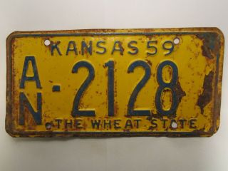 License Plate Car Tag 1959 Kansas An 2128 [z289a]