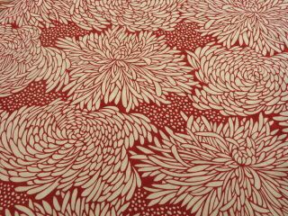 2d04z40 Vintage Japanese Kimono Silk Fabric Dark Red Chrysanthemum 60.  6 "