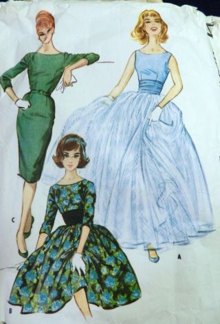 Vtg 1950s Mccall 5186 Slim Full Skirt Evening Gown Party Dress Sewing Pattern 12