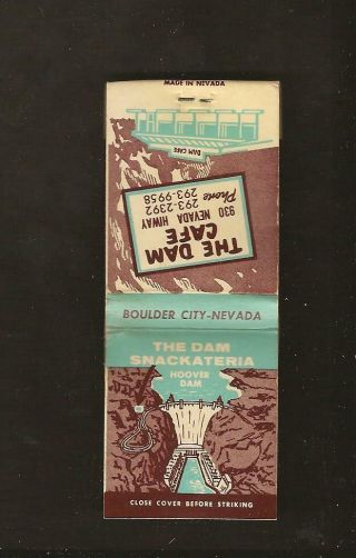 Vintage The Dam Restaurant Snackateria Matchbook Hoover Dam Boulder City Fs