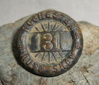 1918 Rochester Auto Show Bronze Button Badge Tag 131 Metal Arts Co Rare Antique