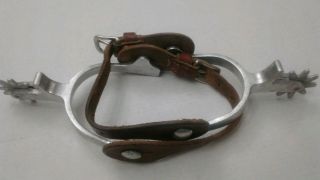 Vintage/Used Renalde Etched Aluminum Western Spurs with leather straps 3