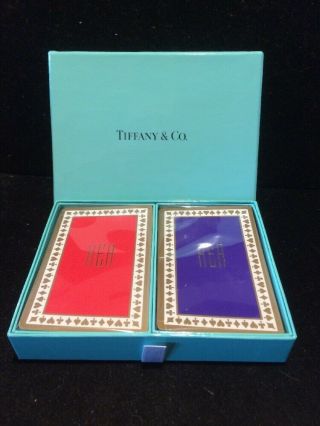 Vintage Tiffany & Co Playing Cards Red & Blue Gold Trim Box