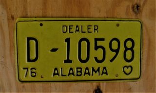 1976 Alabama Dealer License Plate D - 10598