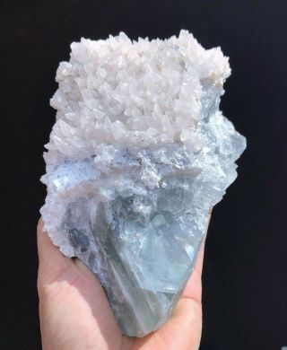 3.  0lbs White Calcite Crystals On Green Fluorite Mineral Display Specimen