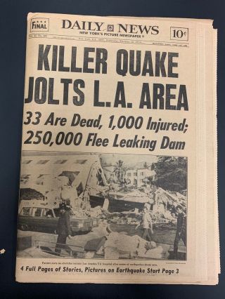 1971 Feb 10 Daily News Newspaper Killer Earthquake Los Angeles Pgs 1 - 136 D