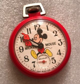 Vintage Mickey Mouse Walt Disney Productions Bradley Made Usa Pocket Watch Runs