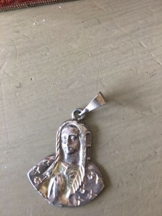 Sterling Silver Religious Charm Virgin Mary Vintage Antique Pendant