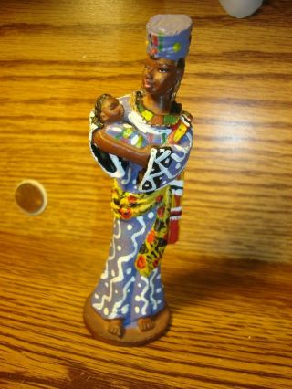 Vintage Black African American Resin Figurine Black African Woman Holding Baby
