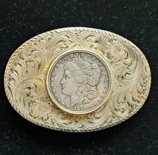 Vtg Diablo Sterling Silver Overlay 1878 Morgan Silver Dollar Belt Buckle 97 Gr