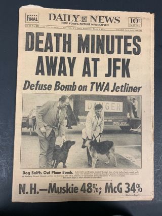 1972 Mar 8 Ny Sunday News Newspaper Bombs Defused At Jfk By Dogs Pgs 1 - 100