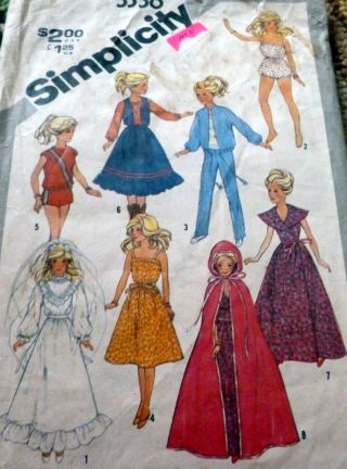 Great Vtg 1970s 11 1/2 " Barbie Doll Clothing Sewing Pattern