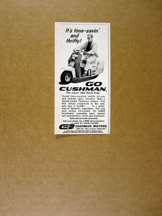1960 Cushman Road King Scooter Man Riding Photo Vintage Print Ad