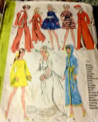 Great Vtg 1960s 11 1/2 " Barbie Doll Clothing Sewing Pattern