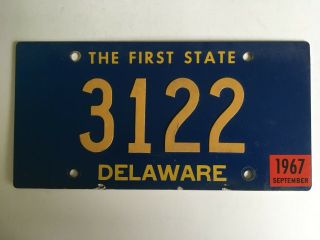 1967 Delaware License Plate Low Number 4 Digit Riveted Numbers Natural Sticker