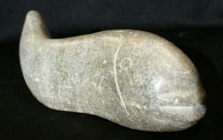 Vintage Early 20th Century Inuit Eskimo Carved Soapstone Sculpture Of A Whale Nr