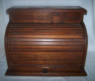 Large 18 " Vintage Wood Roll Top Farm Country Bread Box With A Shelf