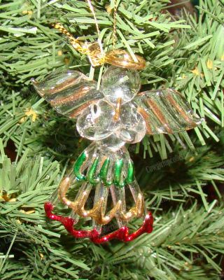 Praying Angel Spun Glass Ornament (cobble Creek,  6106) Green,  Gold,  Red