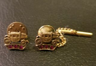2 Gm Fisher Body Coach 3 Jewel 10k Gold Lapel And Tie Pins 5yr Yes 2